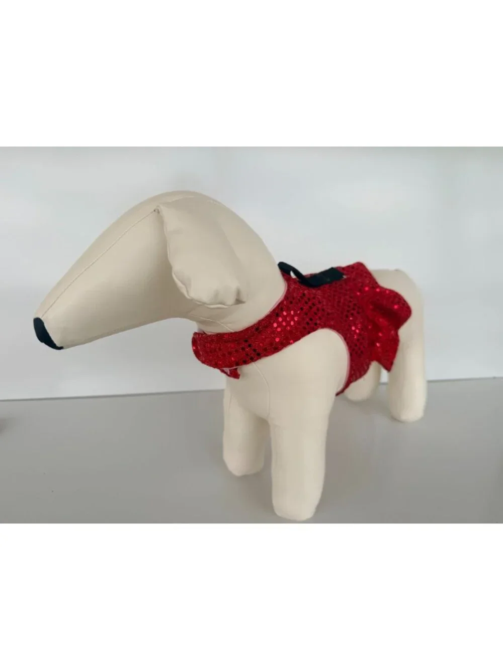 Handmade Small Dog Adjustable Dress Outfit w Harness Red Sequin